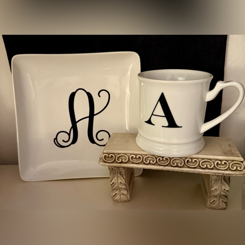 William Sonoma “A” Mug & Home “A” plate 8”